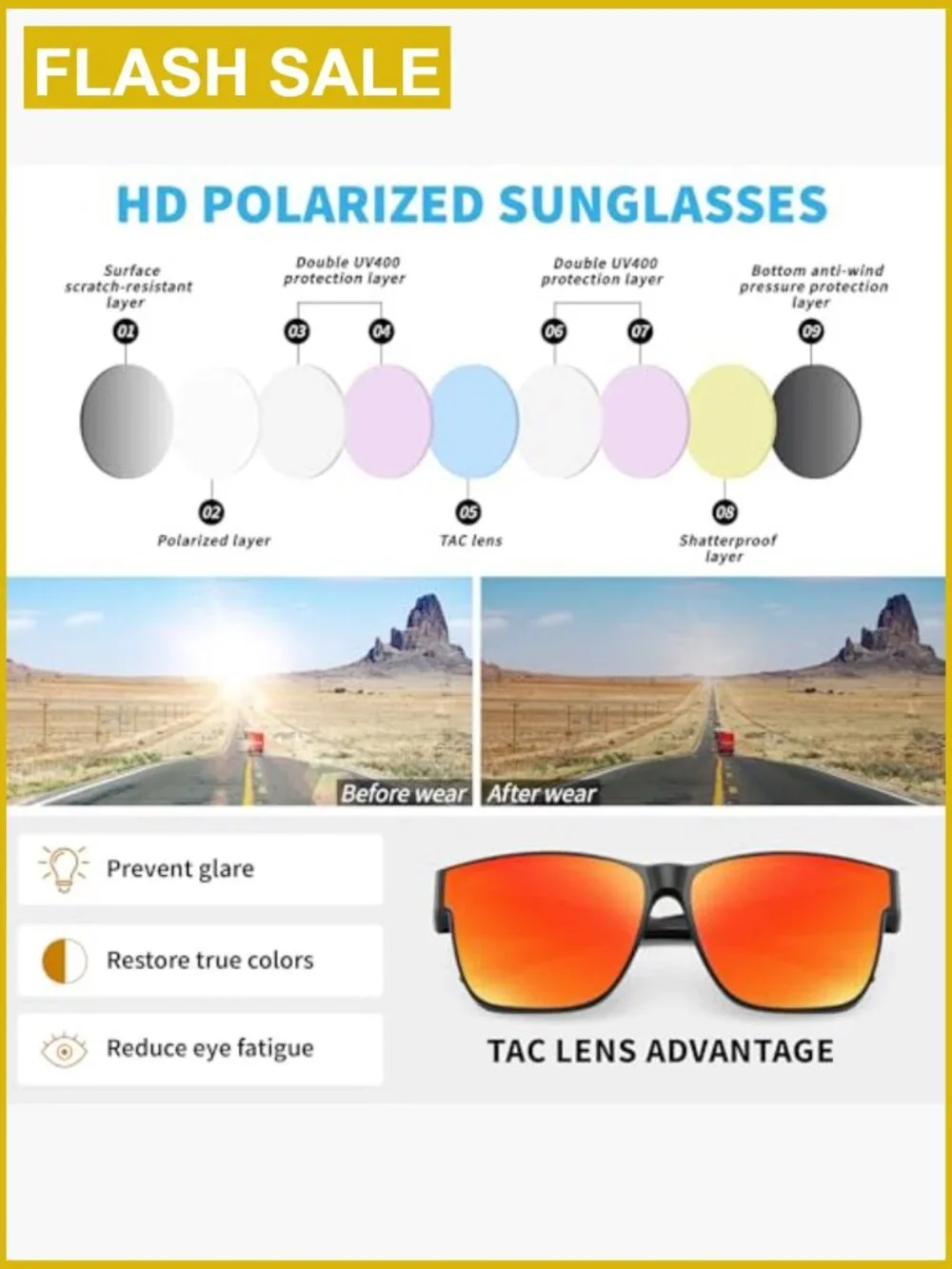 Fit Over Glasses Polarized Sunglasses Oversized Square UV400